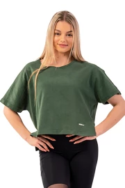 T-shirt pour femme Nebbia Organic Cotton Loose Fit “The Minimalist” Crop Top 417 dark green