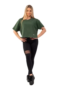 T-shirt pour femme Nebbia  Organic Cotton Loose Fit “The Minimalist” Crop Top 417 dark green M/L